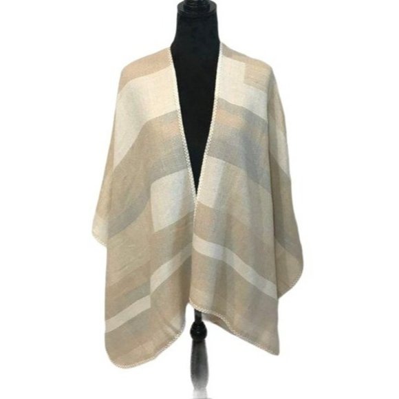 Apt 9 One Size Fits All Beige Gray Poncho/Shrug Shawl‎ Wrap Colorblock - Picture 1 of 7